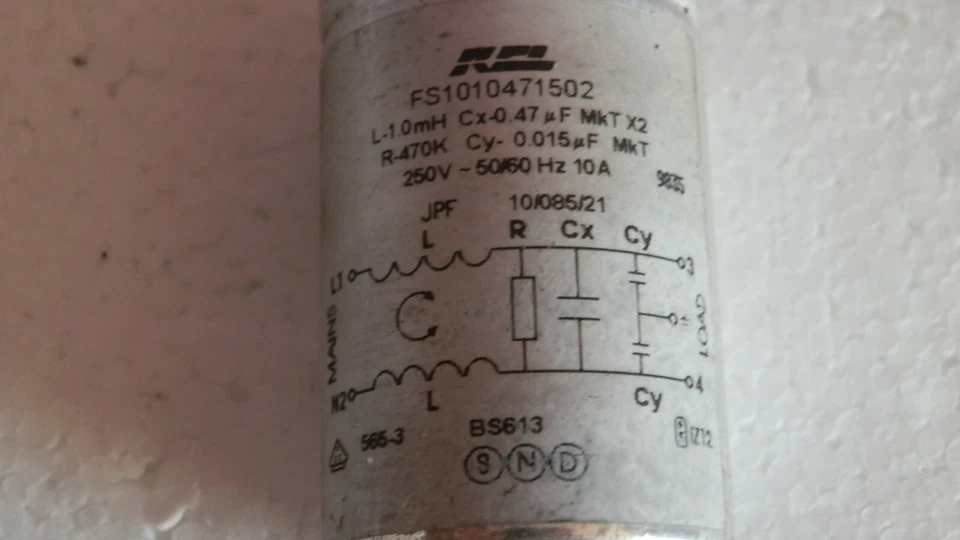 Used Genuine Hotpoint WM53 First Edition Mains Capacitor Filter 0.47uf C00200408 - Image 2 of 4