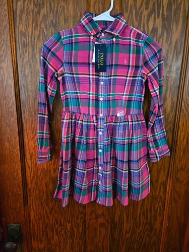 Polo Ralph Lauren Big Girls Plaid Cotton Twill Shirtdress - Multi - SZ 7 - Picture 6 of 7