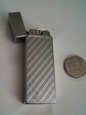 Vtg Scripto Butane Lighter Cross Hatch Etched Silvertone Art Deco Forparts E24