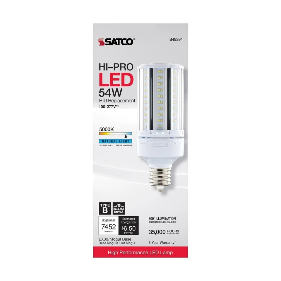 Satco S49394 - 54 Watt LED HID Replacement Corncob Bulb - 5000K (1,2, or 4 Pack) - Image 2 of 4