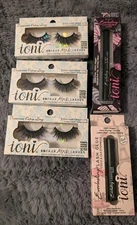 Ioni 3D Faux Mink Lashes Lot 3 Criss-Cross Cat Eye Long + Lash Glue & Glue Liner