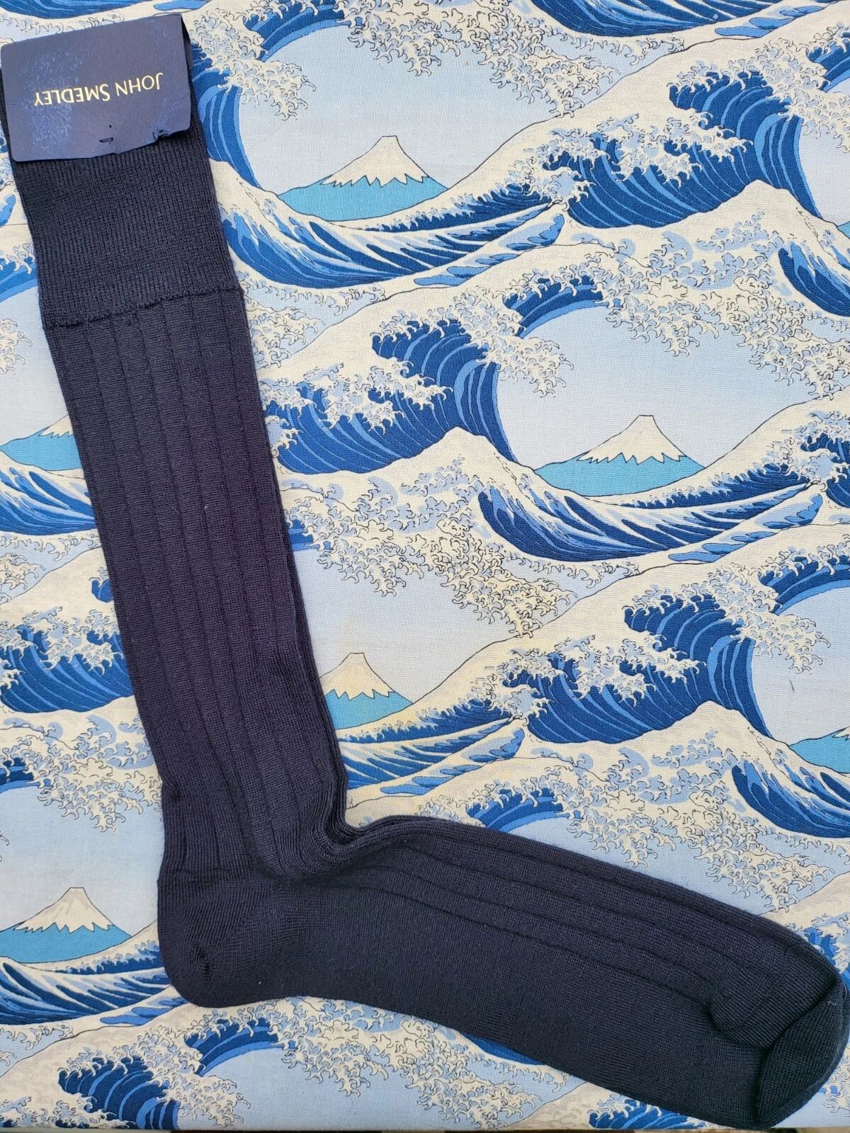 John Smedley English Wool 1/2 Length Ribbed Socks Navy UK 9-11 EU 43-46 RRP £28