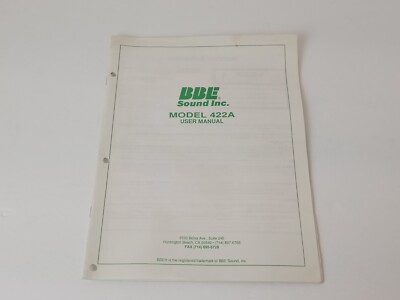 Vintage BBE 422A 2-Channel Sonic Maximizer User Manual