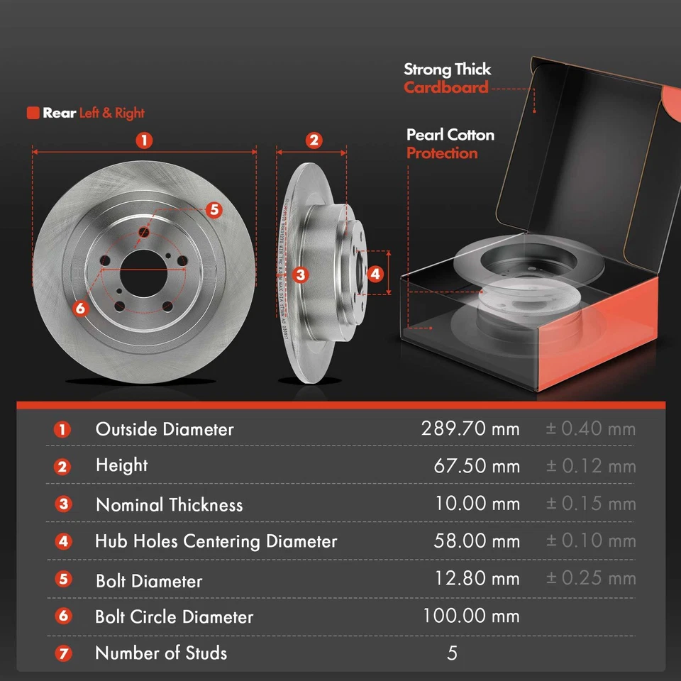 6Pcs Rear Disc Rotors &Ceramic Brake Pad for Subaru Baja 2003-2006 Legacy 00-04 - Изображение 2 из 4