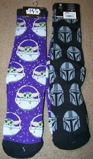 New Disney Star Wars Mandalorian 2 Pair Crew Socks  Shoe Sz 6-12  Child Mando