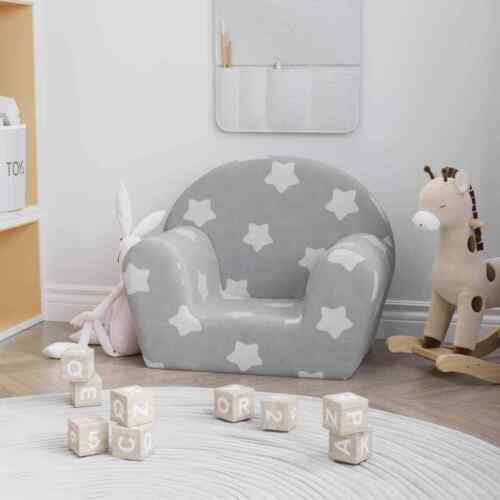 Canapé pour enfants gris clair avec étoiles peluche douce, , Mobilier pour bébés - Photo 1/8