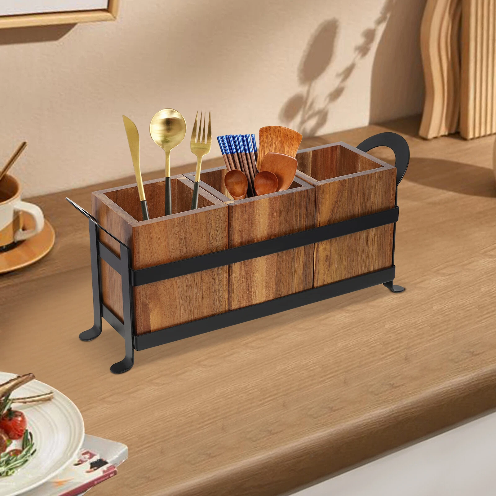 Utensil Cutlery Holder Wooden Utensil Organizer Rustic Kitchen Utensil Organizer