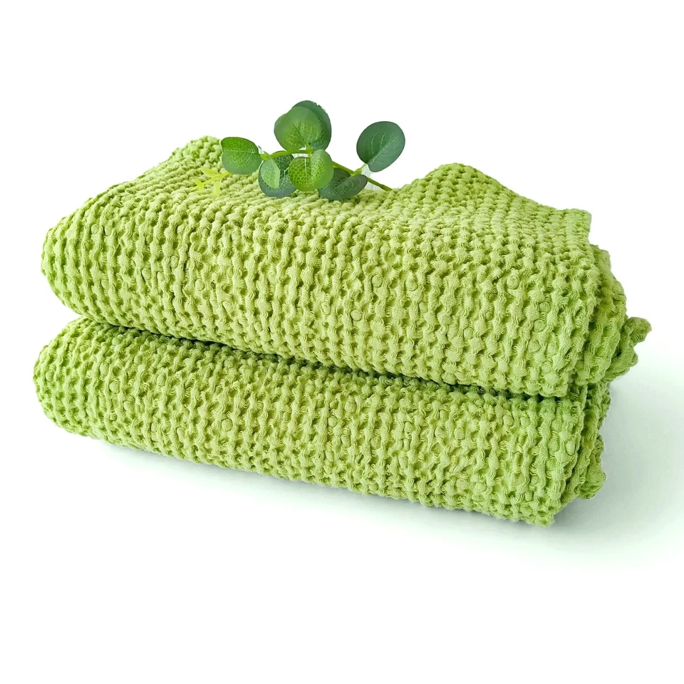 Toallas de baño de lino Waffle suaves toallas de baño grandes de secado rápido con lazo para colgar Foto 2 de 4