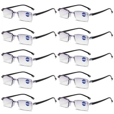 10PK Rimless Blue Light Blocking Reading Glasses Diamond Cut Readers for Men