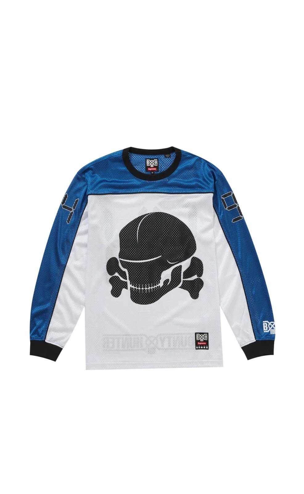 Maillot moto en maille Supreme Bounty Hunter blanc moyen à la main FW23