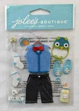 Jolee's Stickers Baby Boy Outfit Pants Vest Socks Slippers Bottle Pins Retired