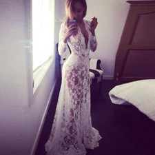 Spitze Clubwear Party Kleid Abendkleid Ballkleid Schwarz Weiß Langarm BC610 