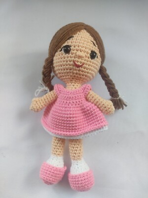 Handgefertigte Amigurumi einzelne Babypuppe - bunt, 18 cm, einzigartiges Kleid & Schuhe