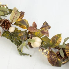 54" Artificial White Pumpkin and Pinecone Fall Garland