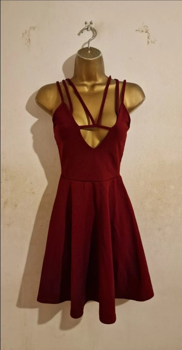 burgundy strappy skater dress Stylish Satin Skater Dress