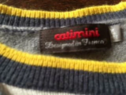 Pre-owned CATIMINI Angora Blend Gray Sweater Crochet Flower Detail Striped SZ 4 - Image 3 of 4