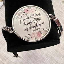 Beautiful Silver Tone I Can Do All Things Through Christ Adjustable Bracelet