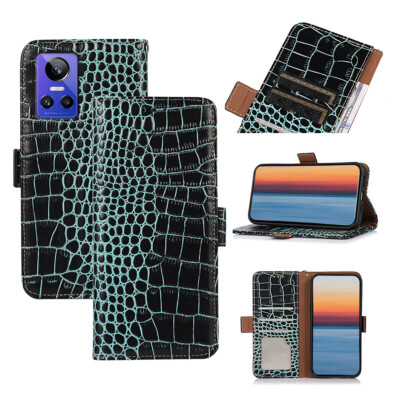Crocodile Pattern Real Leather RFID Blocking Wallet Case Flip Cover for Realme