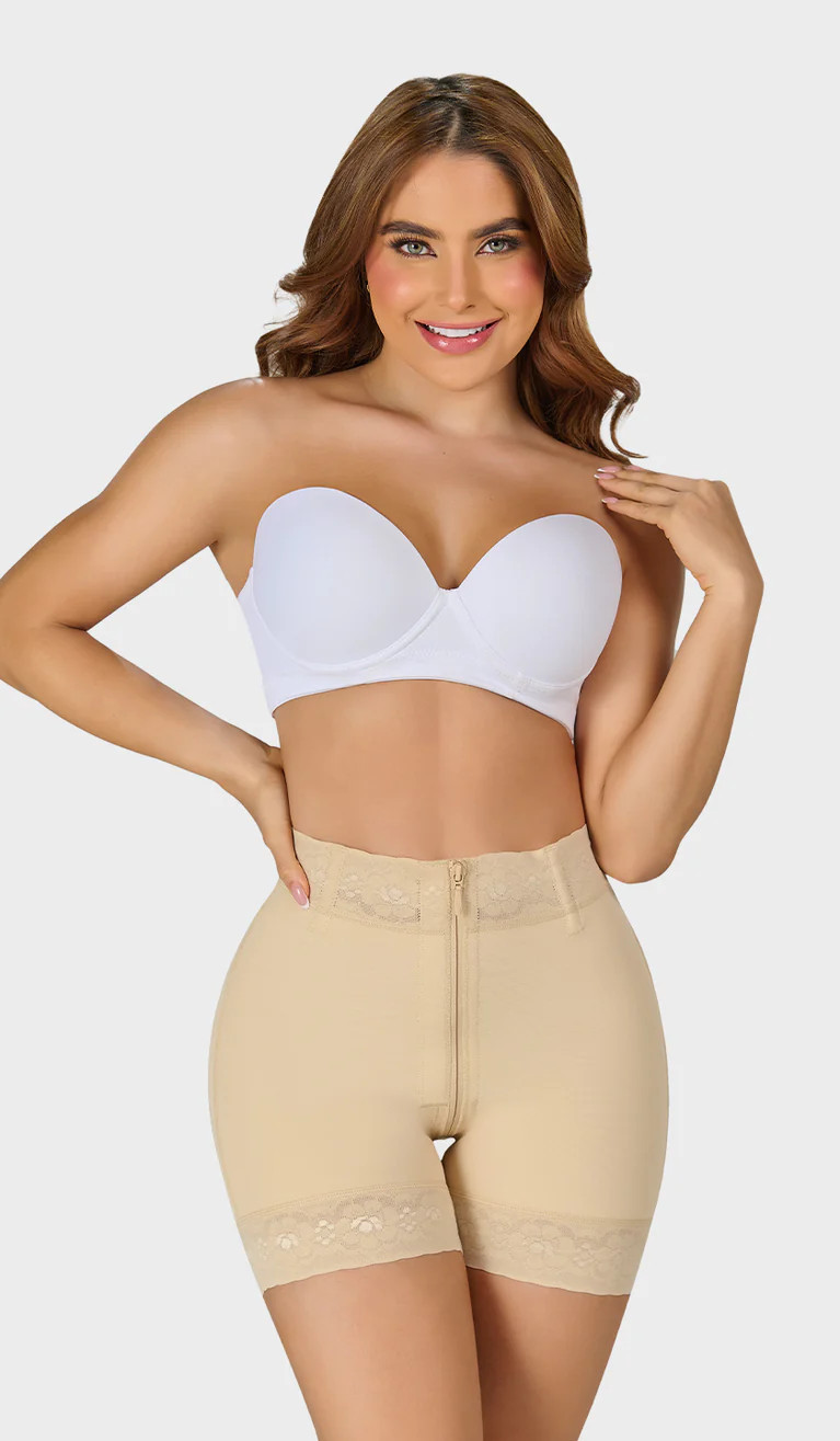 Fajas Colombianas MYD M&D STA3722 SHORT FULLY ZIP for buttocks and abdomen