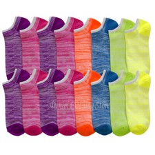 12 Pair Women's No Show Low cut Ankle Socks Neon Sports Workout Running 6-8 9-11