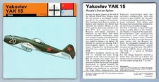 Yakovlev YAK 15 - 1946 - Secret War - WW2 Edito-Service SA 1977 Card