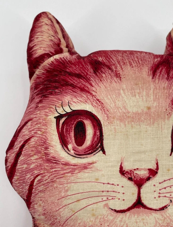 Vintage Charlie The Kitten Pink Red Tabby Cat Cut N Sew Finished Pillow 1960s - Image 2 of 4