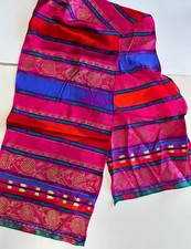 Vintage NWT Liz Claiborne SILK Scarf Bright Jewel Tones w/ Gold Metallic Oblong