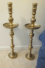 Altar Candle Holders Moroccan Brass  Large Pair Vintage Pillar Candlesticks 36"