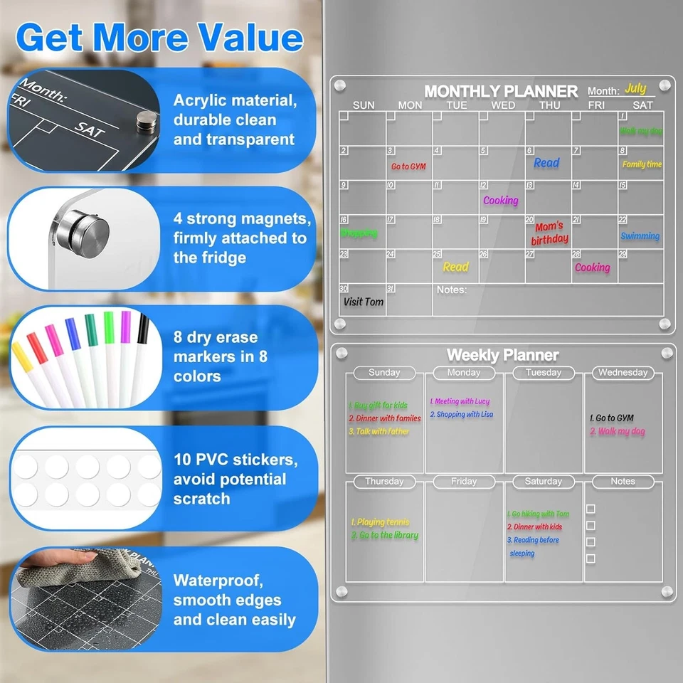 Acrylic Magnetic Monthly and Weekly Calendar for Refrigerator - NEW IN BOX!! - Image 2 of 4