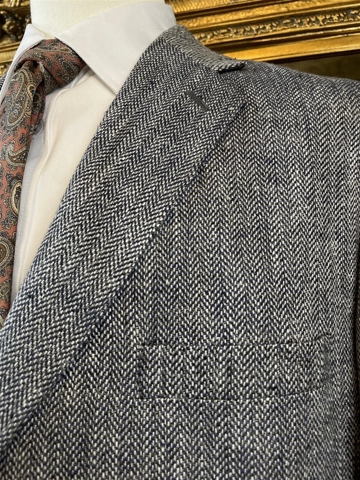 Blazer Abrigo Deportivo De Colección Stafford 46R Gris Oscuro 100% Seda Tweed Espiga 2Btn Foto 2 de 4