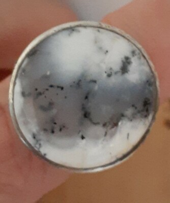 Designer SJ Fine Sterling Silver Purple White Agate Circle Ring Sz 7 Signed 925