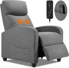 Adjustable Massage Recliner Chair with Lumbar Support - Modern Grey Fabric