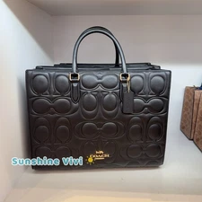 NWT Limited Coach Large Maggie Tote Bag In Blocked Signature Leather CY672 Black