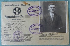 Ausweiskarte Arbeiter Samariter Bund ASB 1928 Witzschdorf Gornau Zschopau Fl&ouml;ha