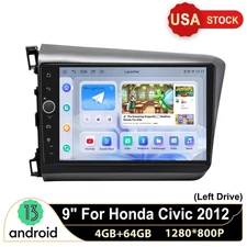 For Honda Civic 2012 (Left Drive) 9" Android 13 Car Stereo GPS Navi Carplay 64GB