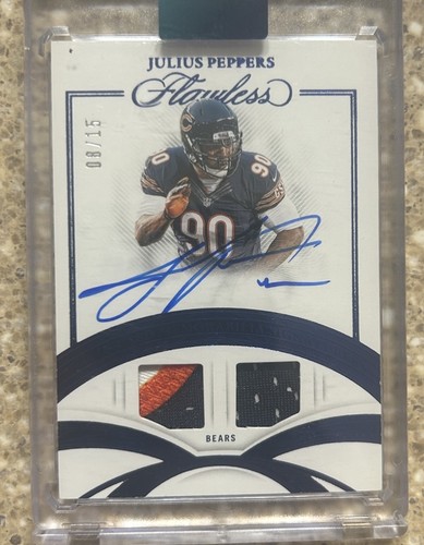 2025 Panini Flawless Ruby Game Used Patch Auto Julius Peppers Bears HOF /15