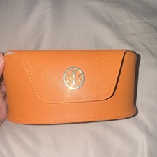 Tory Burch Orange Faux Leather Hard Case for Glasses/Sunglasses Snap Closure