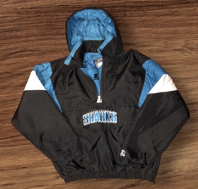 Vintage 90s Starter San Jose Sharks NHL Hooded Pullover Jacket XL 