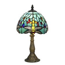 Tiffany Style Table Lamp, 8-inch Dragonfly Stained Glass Desk Lamp