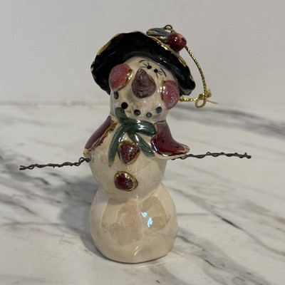 Blue Sky Clay works Snowman Ornament Ceramic Glazed Heather Goldminc 2001 No Box