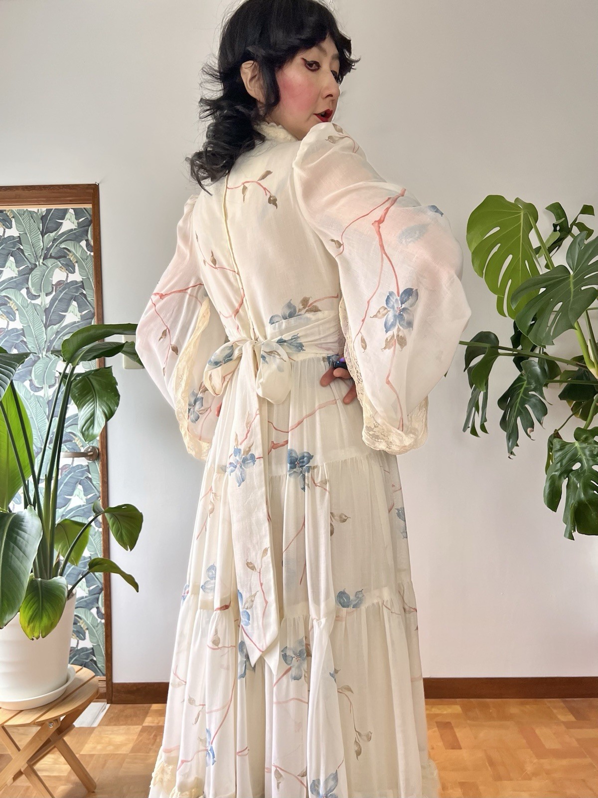 RARE VTG 70s Gunne Sax Dogwood Lace Up Corset Balloon Sleeve Prairie Maxi Dress image 6