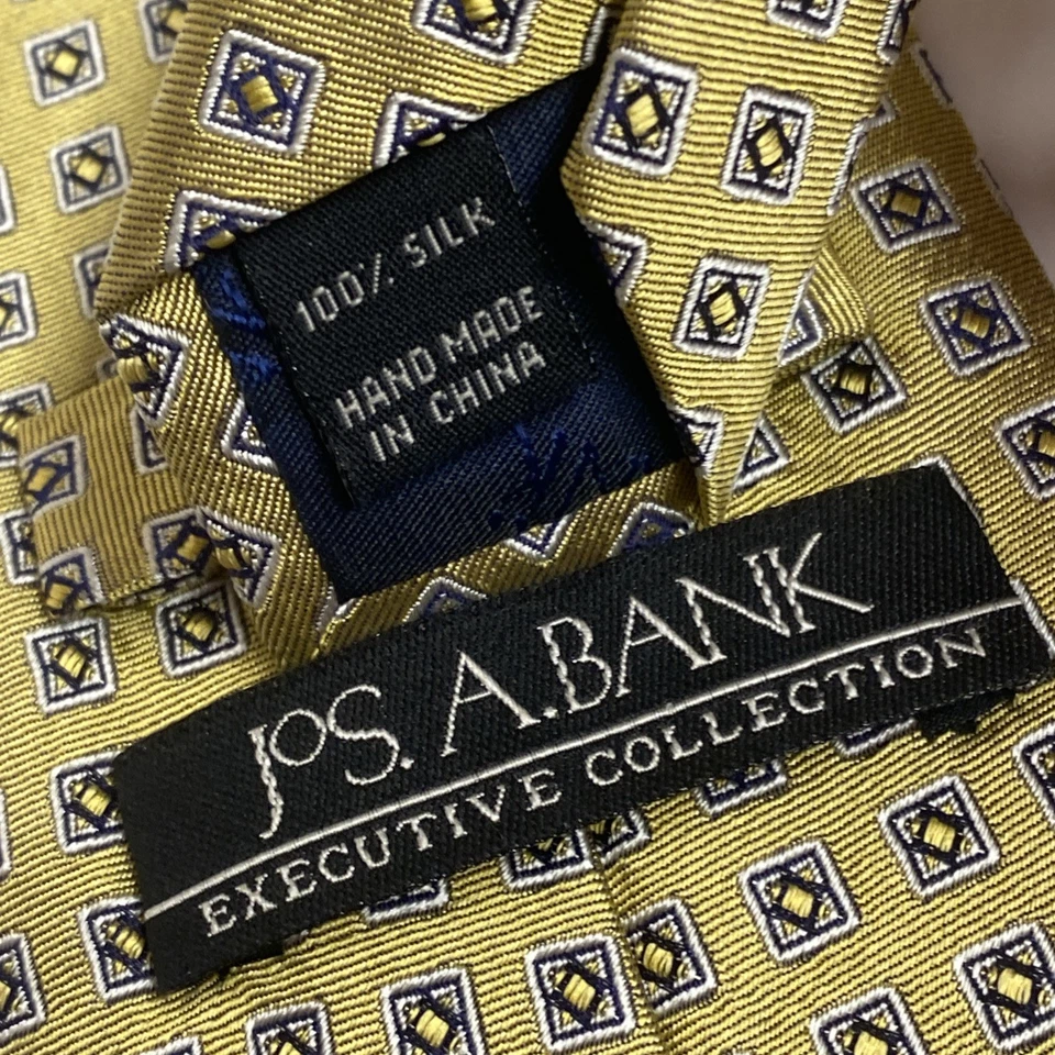 Jos A Bank Executive Collection Tie Gold 100% Repp Silk Geometric Necktie EUC B1 - Image 4 of 4