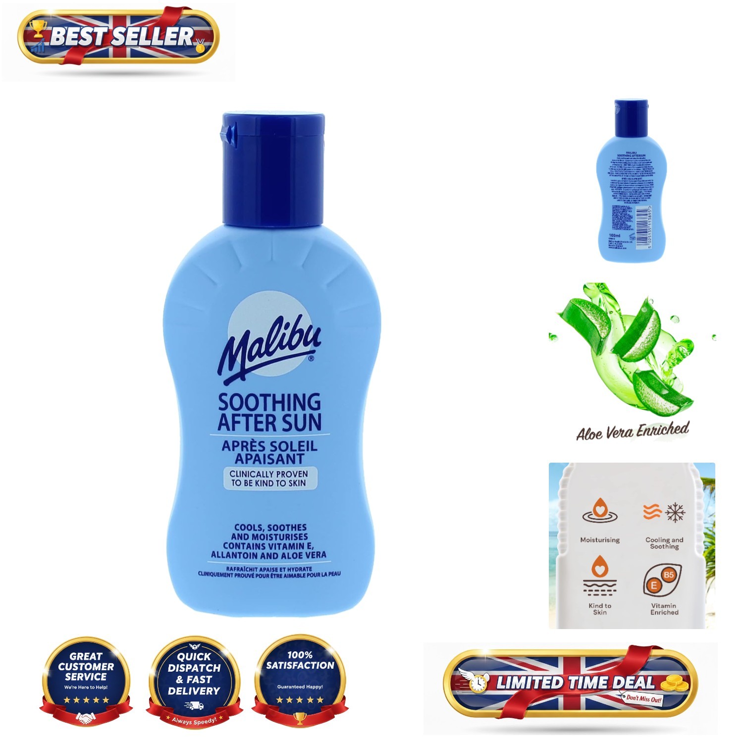 Hydrating Aloe Vera After Sun Lotion - Travel Size 100ml for Sunburn Relief