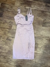 Satin Boohoo Dusky rose pink wiggle midi dress gold & thigh split size 12 BNWT