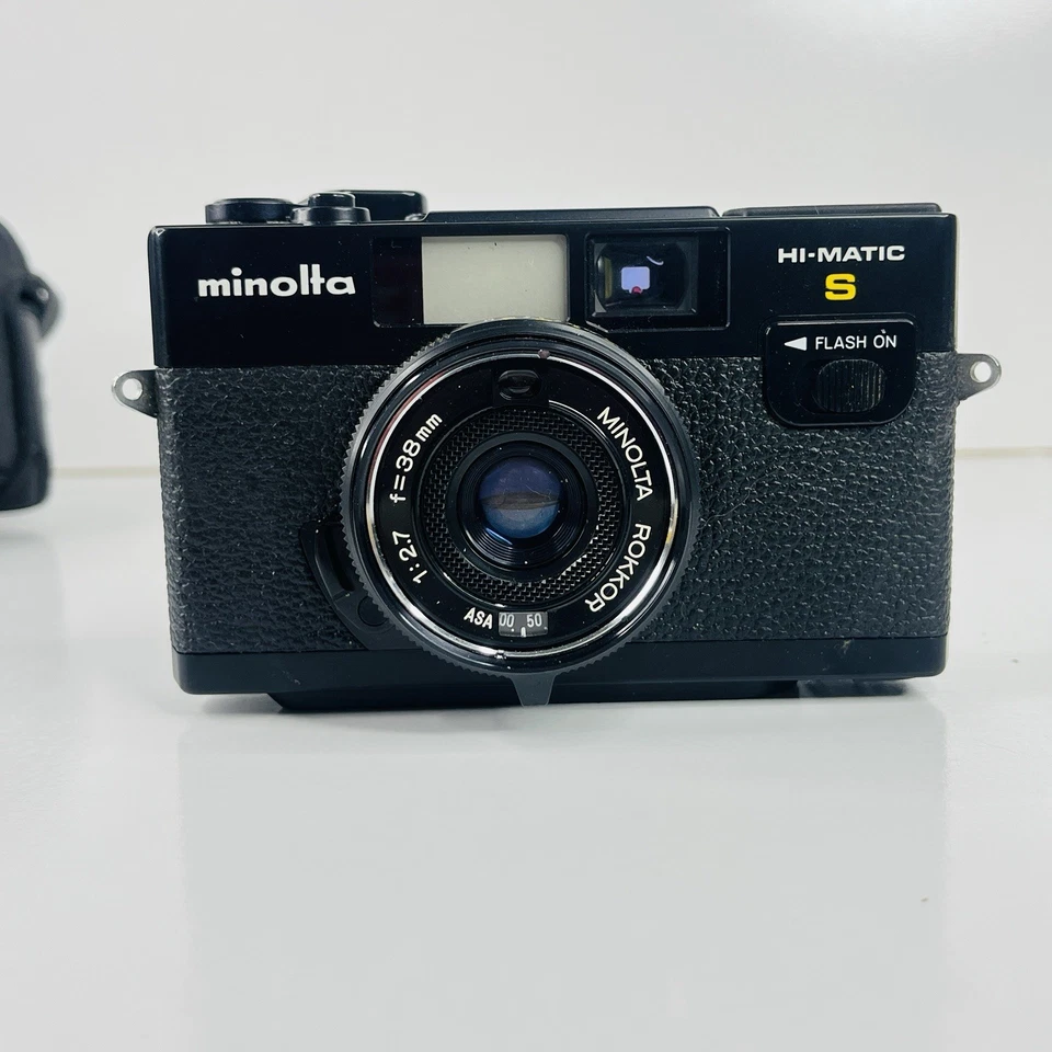Minolta Hi-Matic S 35mm Film Camera w/ Case Japan Parts Only Flash Rokkor 38mm - Image 2 of 4