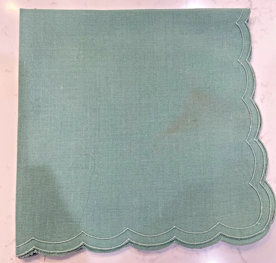 Set of 12 Scalloped Edge Placemats & 12 Napkins Cotton/Poly Teal Sea Foam Green - Image 3 of 3