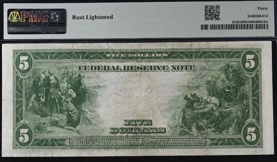 1914 $5 Federal Reserve Note PMG 30 - New York Red Seal Fr 833b - Image 3 of 3