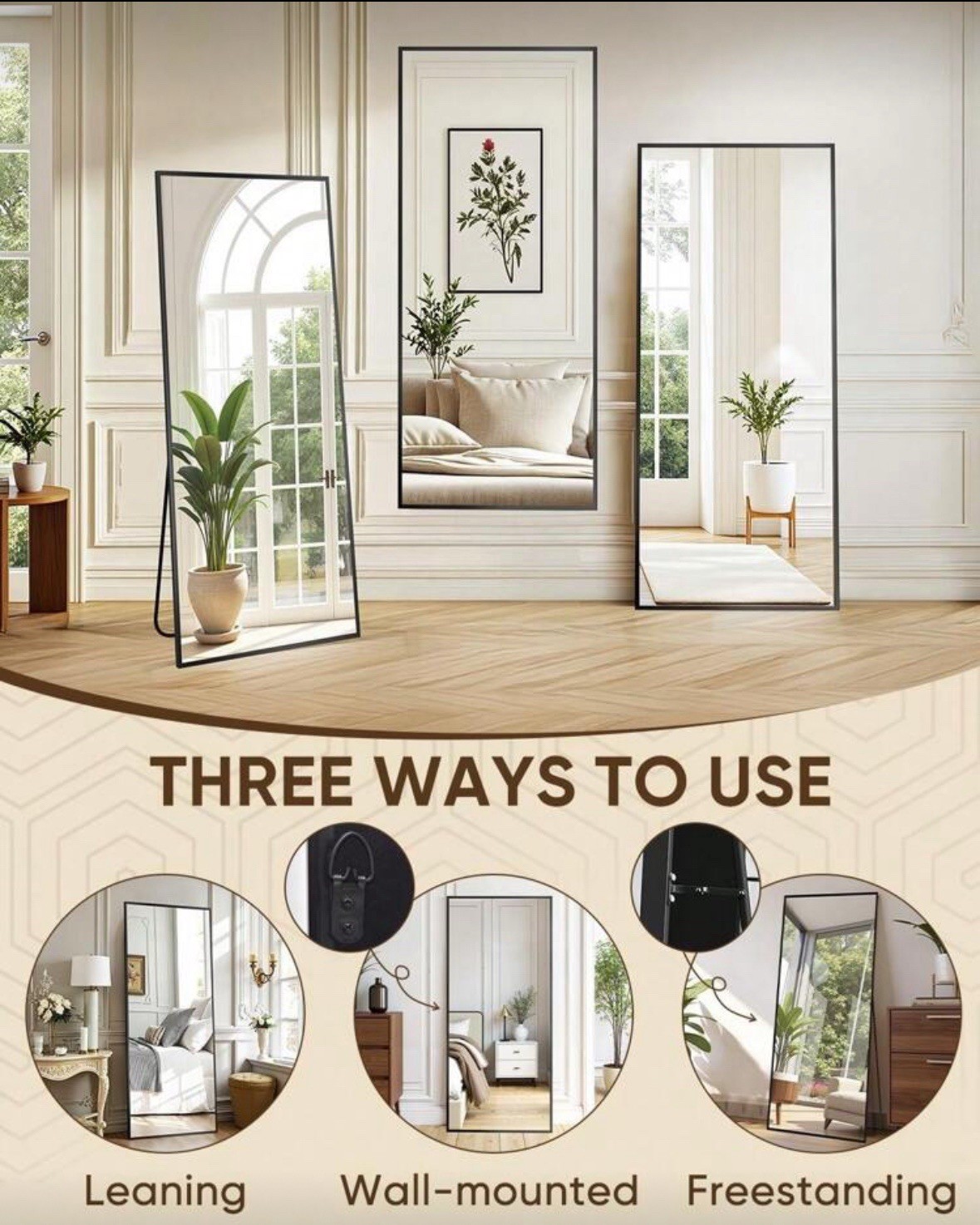 Antok 58"x18" Black Full Length Floor Standing Mirror Freestanding