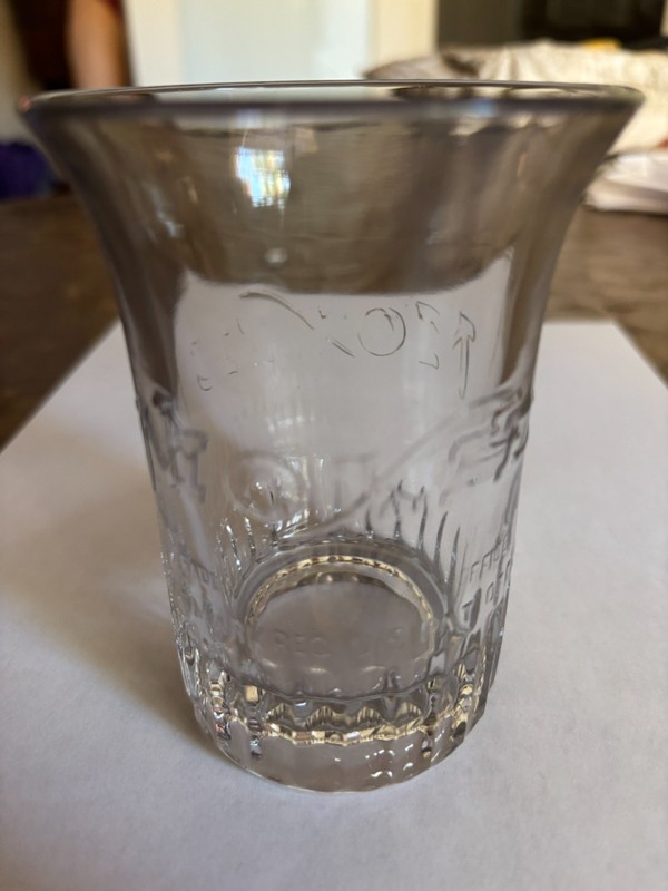 EARLY EMBOSSED MOXIE LOGO ADVERTISING SODA FOUNTAIN GLASS