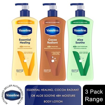 Vaseline Body Lotion - Essential Healing, Cocoa Radiant, Aloe Soothe 3er Pack, 600ml